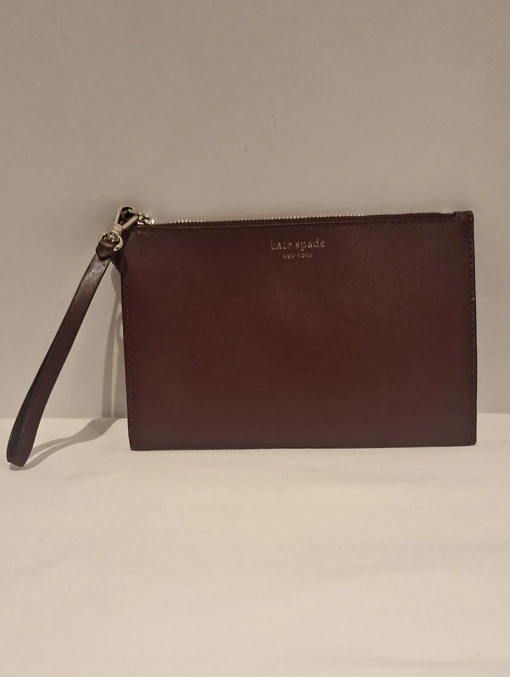 kate spade Brown Leather Zip Pouch with Gold Logo